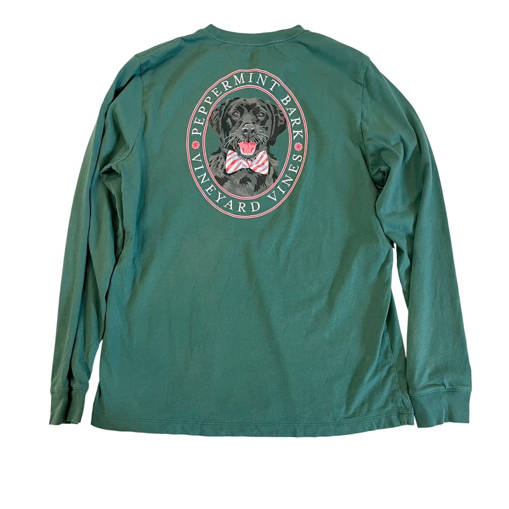 Vineyard Vines Kids XL 18 Peppermint Bark Black Lab Dog Graphic Long Sleeve Tee